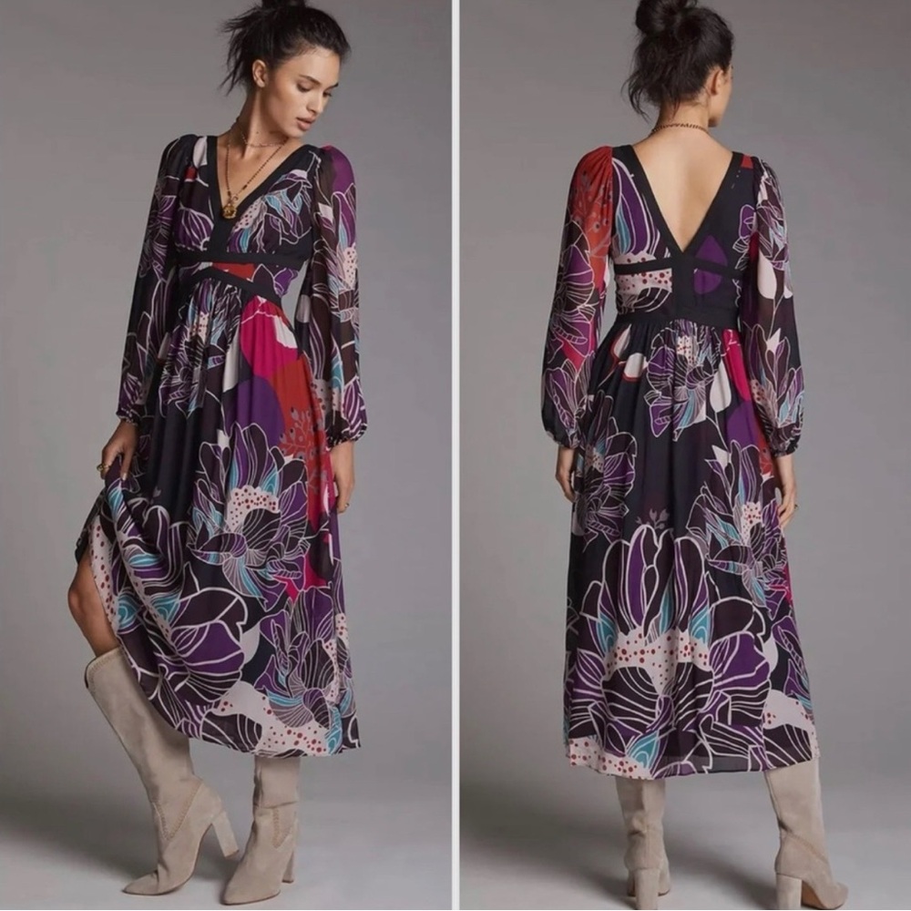 Anthropologie purple long maxi dress